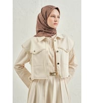 Jakarlı İpek Pamuk Dama Eşarp - 4464 (Kahverengi)