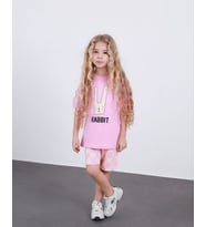Cg Kids Rabbit Tavşan Baskılı Tshirt & Damalı Şort Pembe Alt Üst Takım Süper Kalite