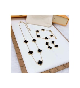 1. KALİTE ÇELİK VAN CLEEF SİYAH MİNELİ TAKIM KOLYE BİLEKLİK KÜPE SETİ