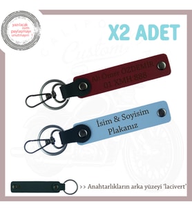 Hız Severlere İsim Ve Plaka ve Yazılı Özel Üretim x2 Anahtarlık, Sürpriz Hediye, Mavi-Bordo-Laci
