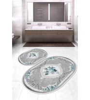 Dijital Baskılı Kaymaz Taban Yıkanabilir Oval 2'li Klozet Takımı Banyo Paspası NOKZ-HK-74 (Gri)