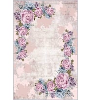 Eliana Home Baskılı, Yıkanabilir Kaymaz Taban Salon Halısı LNA1125 100x150 cm (Pembe)