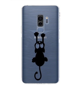 Samsung Galaxy S9 Plus  Kamera Korumalı Kapak Çizgi Kedi Tasarımlı  Şeffaf Kılıf