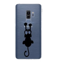 Samsung Galaxy S9 Plus  Kamera Korumalı Kapak Çizgi Kedi Tasarımlı  Şeffaf Kılıf