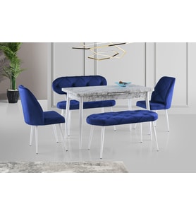 AY MASA VE SANDALYE BENCH TAKIMI, LACİVERT BEYAZ, 120x70