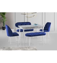 AY MASA VE SANDALYE BENCH TAKIMI, LACİVERT BEYAZ, 120x70