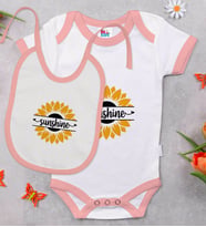 BK Kids Sunshine Tasarımlı Pembe Bebek Body Zıbın ve Mama Önlüğü Hediye Seti-1