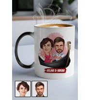 Çiftlere Özel Hediye Tek Taş Yüzük Temalı Karikatürlü Sihirli Kupa Bardak
