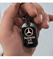 Kişiye Özel İsimli Çelik Anahtarlık Kutulu Araba Araç Marka Logo Baskılı - Her marka mevcut (Siyah)