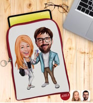 BK Gift Kişiye Özel Sevgililer Karikatürlü Taşınabilir Koruyucu Tablet Kılıfı & Organizer Çanta - Kırmızı-93