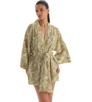 Kadın Pamuklu Kimono Yeşil-Beyaz S-M