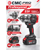 CMC Profesyonel 21V Kömürsüz Akülü Somun Sökme ve Sıkma Makinesi – 1300 Nm, 1/2 İnç, Çift 4 Ah Akü