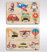 BK Toys Çocuklar İçin 2’li Ahşap Figürlü Eğitici-Öğretici Yapboz Puzzle-5