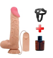 24 cm Kıkırdak Yapılı Çift Katmanlı Gerçekçi Titreşimli Belden Bağlamalı Dildo Penis - Sadik (Ten)