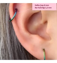 8 mm Hologram Cerrahi Çelik Düz Halka Tragus Piercing Helix Kıkırdak Rook Daith (Çok Renkli)