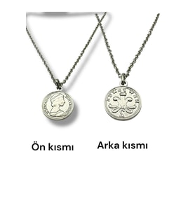 Elizabeth Çift Taraflı Madalyon Kolye – 60 cm Zincirli Antik Görünümlü Unisex Takı (Gümüş)