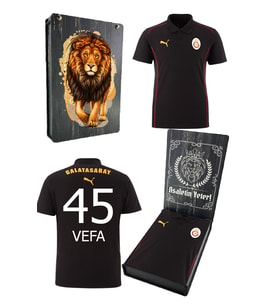 Galatasaray Orijinal Lisanslı A-Takım  UV Kutulu Kişiye Özel Polo Yaka Siyah T- (Beyaz)