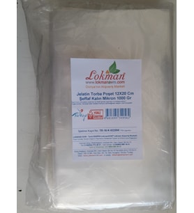 LokmanAVM Jelatin Torba Poşet 12X20 Cm Şeffaf Kalın Mikron 1000 Gr 1 Paket