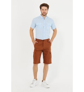 Erkek Kargo Yandan Cepli Esnek Kumaş Slim Fit Kapri Şort (Kiremit)