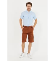 Erkek Kargo Yandan Cepli Esnek Kumaş Slim Fit Kapri Şort (Kiremit)