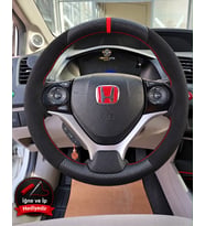 Honda Civic FB7 Dikme Direksiyon Kılıfı Alcantara Süet Mat Karbon Kırmızı Yüzük ve Dikiş 2012-2016