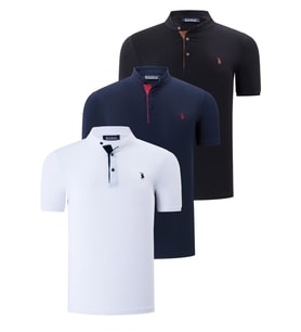 ÜÇLÜ SET T8560 DEWBERRY ERKEK T-SHIRT-SİYAH-BEYAZ-LACİVERT