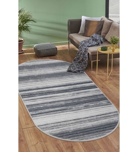Dijidekor Halı Gri 9026 Cool Yıkanabilir Saçaksız Oval Kesme İnce Yolluk Kilim Salon Halısı Modeli