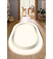 Dijital Baskılı Kaymaz Taban Yıkanabilir Oval Salon Halısı Mutfak Halısı Yolluk NDO-SD-738 (Beyaz)