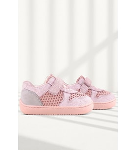 Rakerplus Bob Hakiki Deri Pudra Gri Barefoot Cırtlı Lastikli Bebek Sneaker Ayakkabı