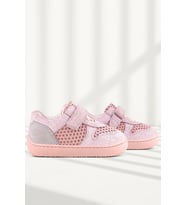 Rakerplus Bob Hakiki Deri Pudra Gri Barefoot Cırtlı Lastikli Bebek Sneaker Ayakkabı