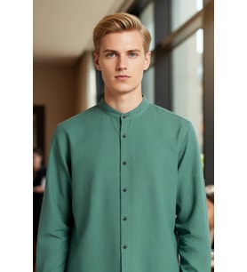 Erkek Slim Fit Hakim Yaka Düz Desen Uzun Kollu Pamuklu Keten Görünümlü Şık Casual Gömlek Spor