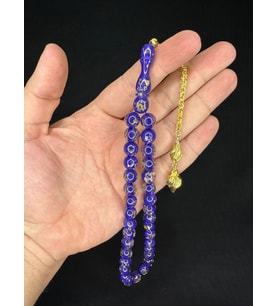 ALTIN VARAKLI UÇAK CAMI TESBİH KÜRE KESİM 10MM MOR RENKLİ T-687 (Çok Renkli)