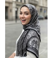 Etnik Paisley Desenli Günlük Zarif Şal (Siyah - Füme)