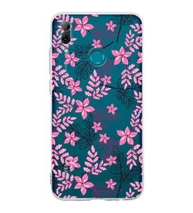 Huawei P Smart 2019  Kamera korumalı Kapak Floral Pembe Tasarımlı  Şeffaf Kılıf