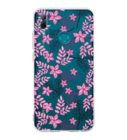 Huawei P Smart 2019  Kamera korumalı Kapak Floral Pembe Tasarımlı  Şeffaf Kılıf