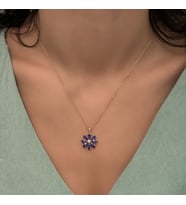 Ametist Taşlı Rose Papatya Kolye-925 Ayar Gümüş