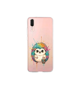 Huawei P20 ile Uyumlu Splash Kirpi Tasarımlı Şeffaf Silikon Kılıf