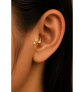 Sertifikalı 316L Çelik Tektaş ve Taşlı Göz Detaylı Kedi Figürlü Premium Gümüş Renk Tragus ve Helix Piercing