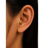 Sertifikalı 316L Çelik Tektaş ve Taşlı Göz Detaylı Kedi Figürlü Premium Gümüş Renk Tragus ve Helix Piercing