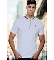 T8571 DEWBERRY FERMUARLI ERKEK T-SHIRT-AÇIK BEYAZ