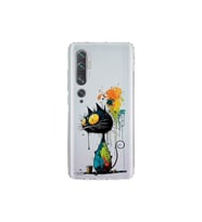 Xiaomi Mi Note 10 Pro ile Uyumlu Splash Kedi Tasarımlı Şeffaf Silikon Kılıf