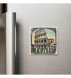 İtalya Italy - Posta Pulu Temalı Ülke - Baskılı Buzdolap Magneti Kare - 9x9 cm