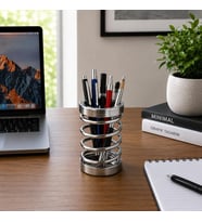 Metal Spiral Kalemlik, Paslanmaz Çelik Yay Tasarımlı Masaüstü Kalemlik, Gümüş Ofis Kalem Tutucu, Modern Masa Düzenleyici Organizer, 12 cm