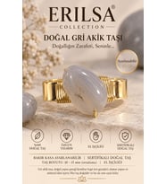 Sertifikalı Gri Akik Taşı Yüzük Gold Kaplama Bakır Kasa Ayarlanabilir El İşçiliği