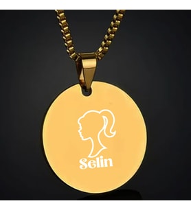 Kişiye Özel İsimli Kararmaz Çelik Kolye Yuvarlak Daire Kolye Barbie (Gold)