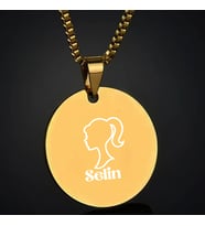 Kişiye Özel İsimli Kararmaz Çelik Kolye Yuvarlak Daire Kolye Barbie (Gold)