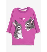 Breeze Kız Çocuk Tunik Tavşan Desenli 1.5-5 Yaş, Eflatun