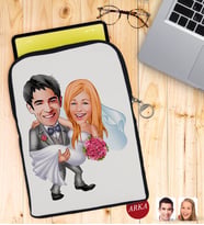 BK Gift Kişiye Özel Evleniyoruz Karikatürlü Taşınabilir Koruyucu Tablet Kılıfı & Organizer Çanta - Siyah-7