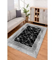 Dijital Kaymaz Taban Yıkanabilir Renkli Salon Halısı Mutfak Halısı Yolluk ND-SM-38 (Siyah)