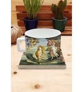 Hayvanlar ve Sanat/Boticelli Venüs'ün Doğuşu Set  4 - Fincan Kupa-Taş Bardak Altlığı 1
